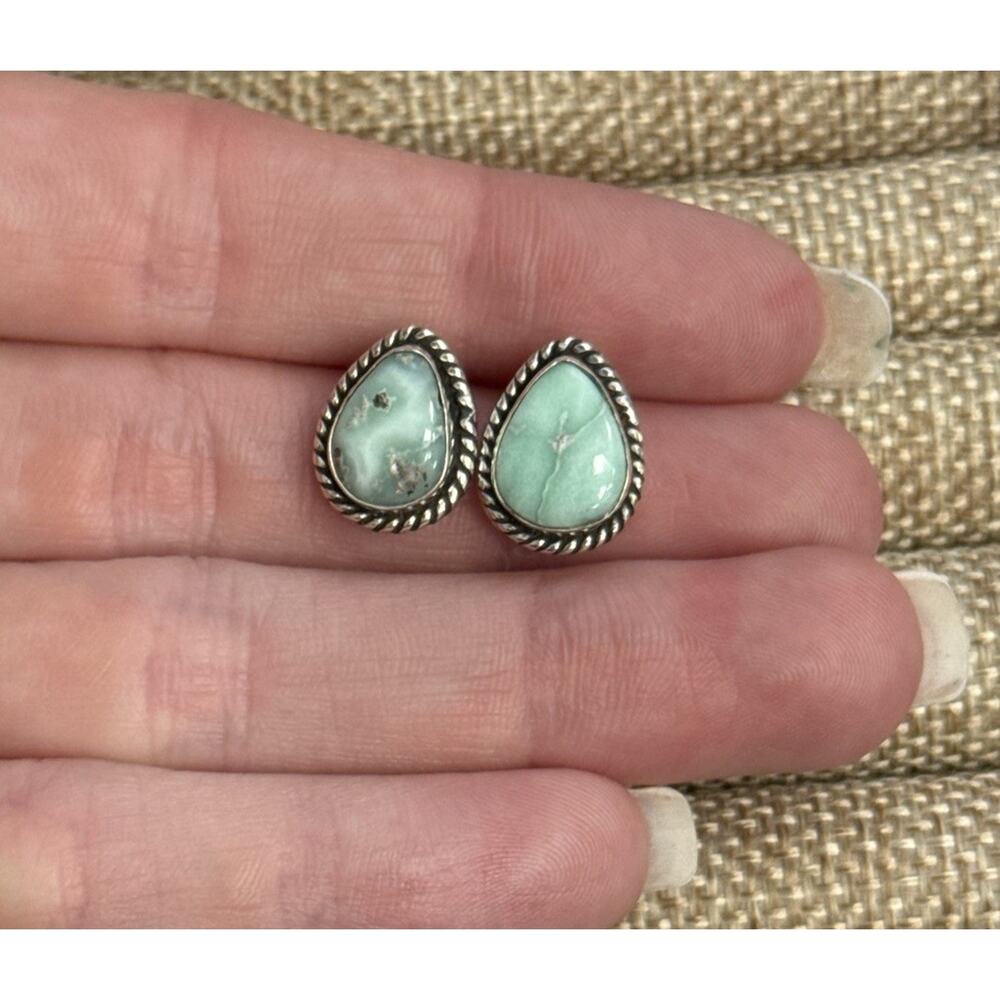 Sterling Silver Paloma Green Turquoise Tear Drop Braided Stud Post Earrings